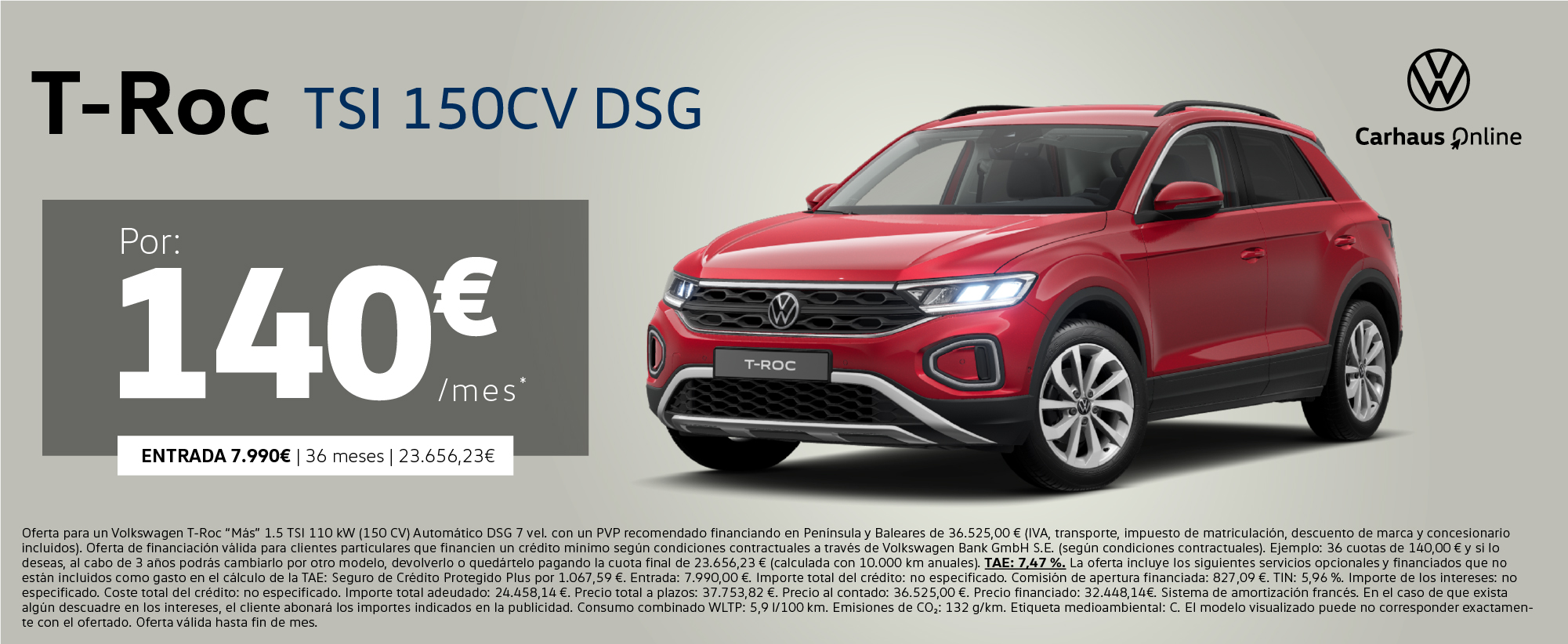T-Roc TSI 150CV Automático desde 140€/mes*